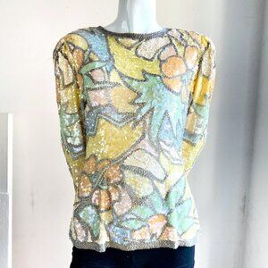 COPY - Vintage Oleg Cassini Black Tie PAstel Colours Fully Beaded Sequin  Top S